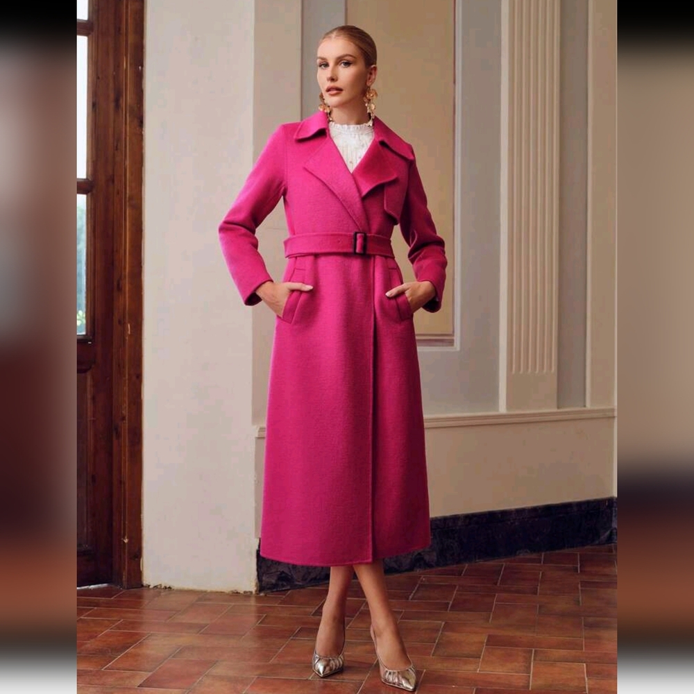 PREMIUM WOOL LAPEL COLLAR BUCKLE BELTED OVERCOAT - Picture 3 of 10